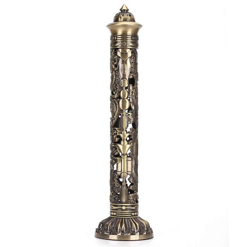 Focket Incense Tower Holder,Portable Bronze Dragon Phoenix Relief Retro Nostalgia Vertical Stick Incense Holder With Craft Storage Box Ash Catcher Sticks Incense Holder For Home - Image 1